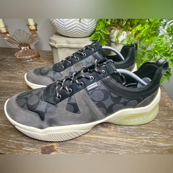 Coach Mens 12D Leather Citysole Runner Suede Designer Sneakers Shoes Black Gray - Picture 6 of 12